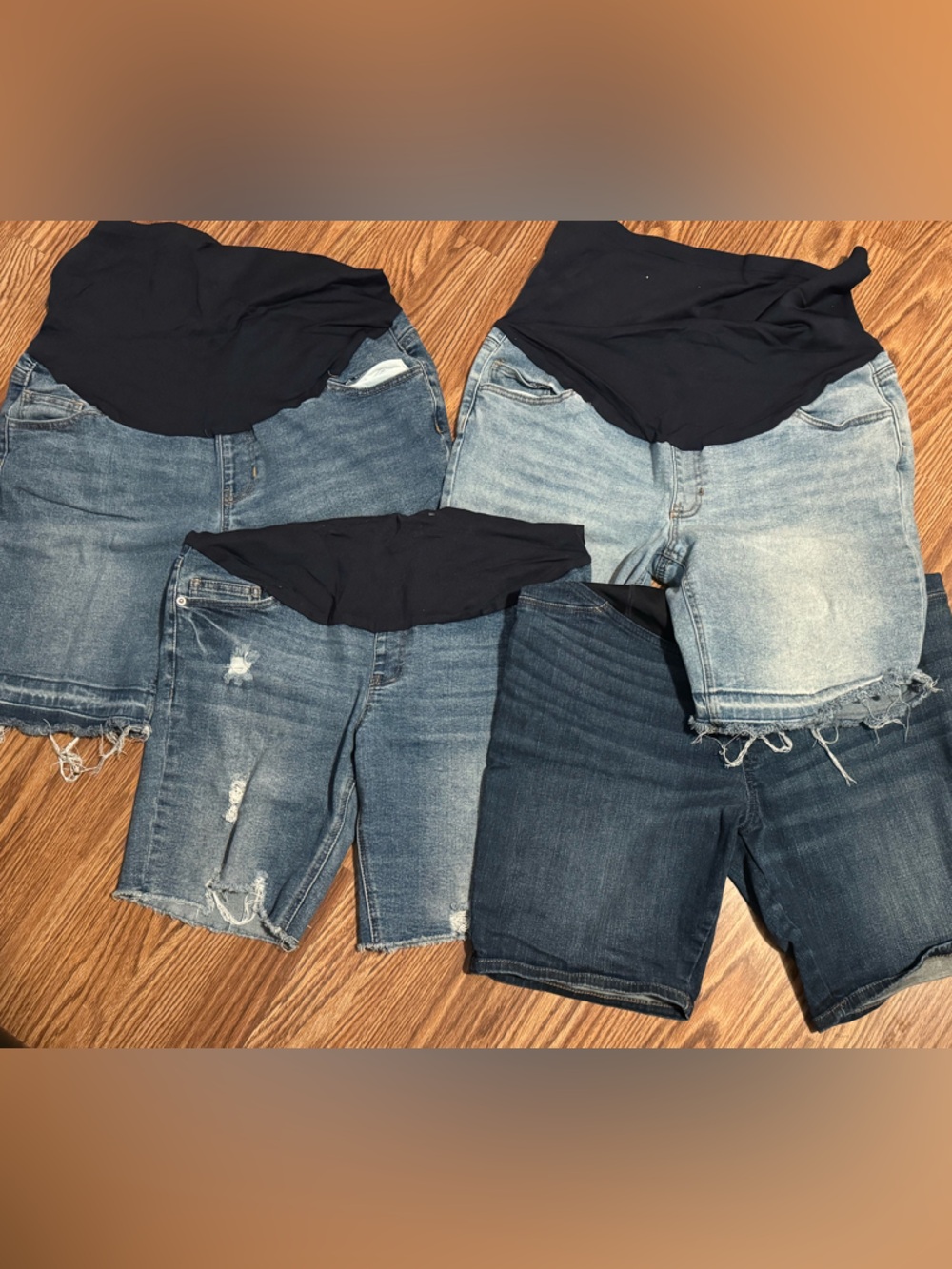 Maternity Denim Shorts - Blue Stretch Waistband Women Jeans